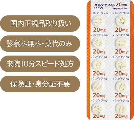 国内正規品取り扱い 診察料無料・薬代のみ 来院10分スピード処方 保険証・身分証不要